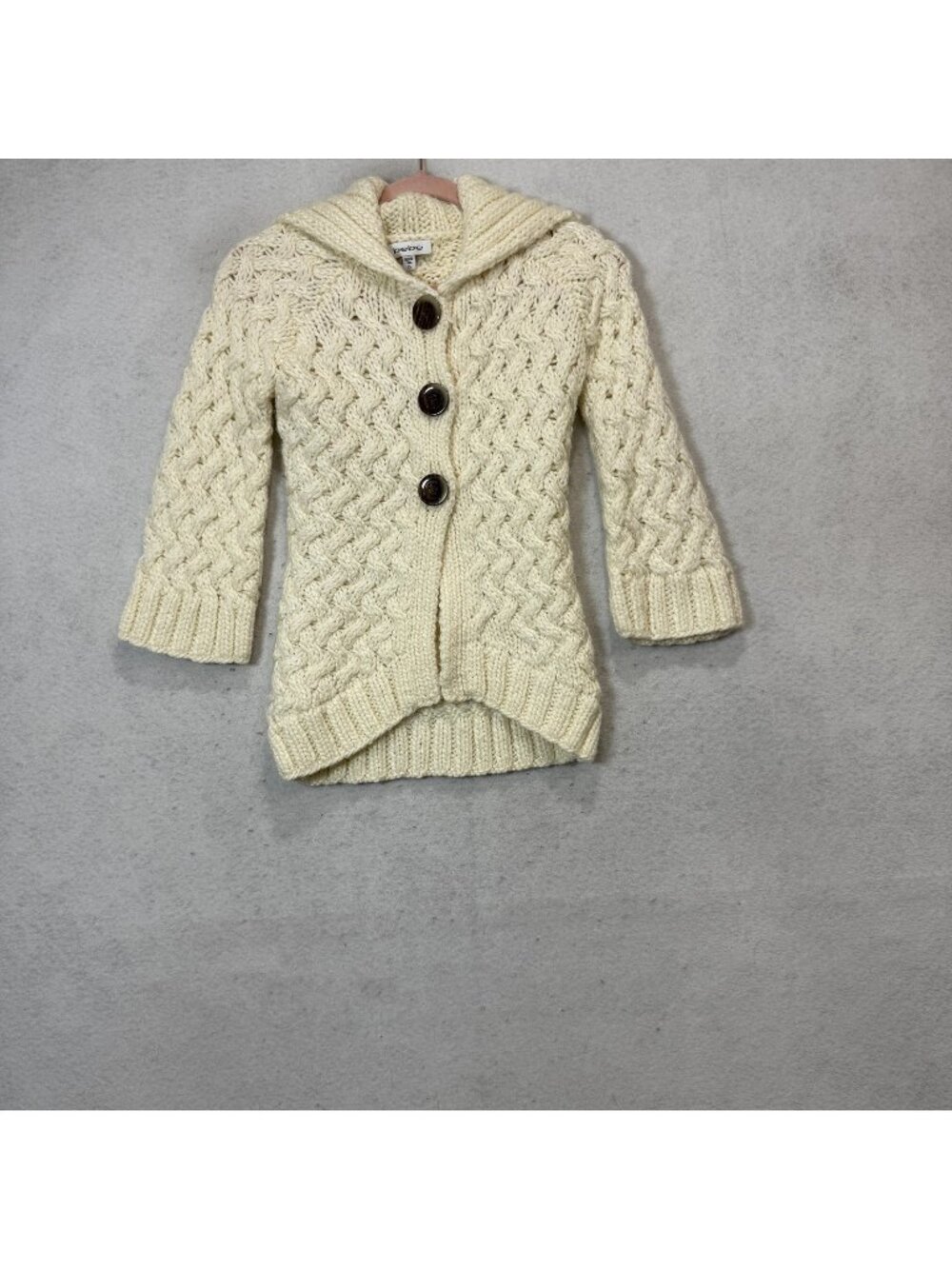Bebe Cardigan Sweater Womens XS Y2K Cable Knit Button Shawl Collar 3/4 Sleeve